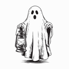 Mysterious Ghost Figure With Antique Lantern Vector Graphic Isolated © Edo