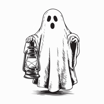 Mysterious Ghost Figure With Antique Lantern Vector Graphic Isolated