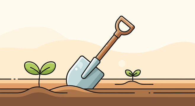 Illustration showcasing the concept of new beginnings with a shovel planting seed