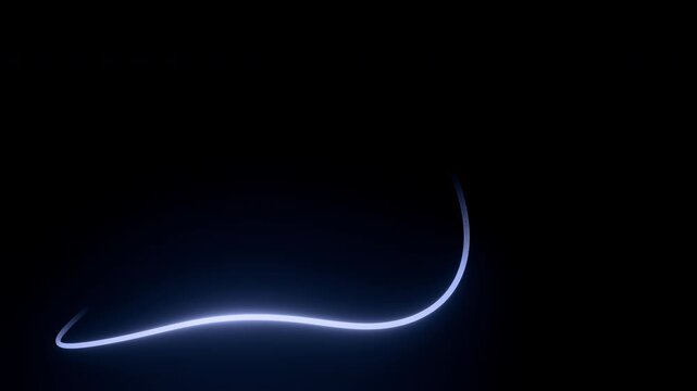Glowing neon lines glide rapidly along complex trajectories, intertwining into a dynamic, abstract pattern. The chaotic movement of bright segments creates the effect of an endless flow of energy in t