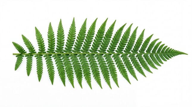 A single vibrant green fern leaf with detailed symmetrical pinnae arranged along a central stalk