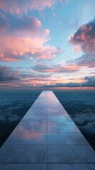 Fototapeta premium Pier Extending Over Clouds at Sunset with City Lights Below