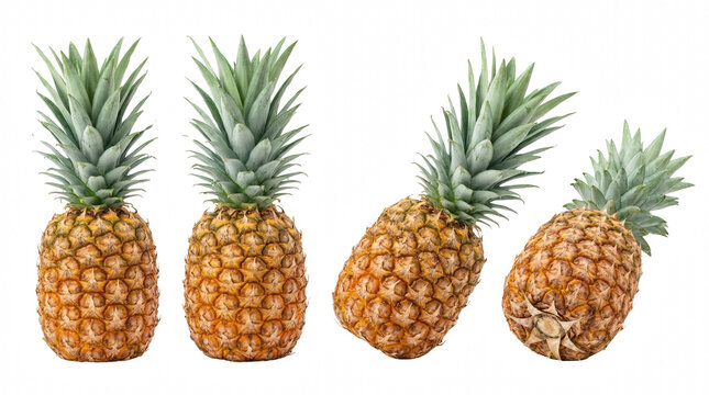 Four Fresh Ripe Pineapples Shown from Multiple Angles