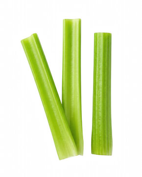 Three Fresh Vibrant Green Celery Stalks