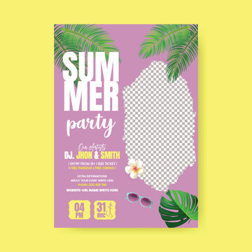 Summer Beach and Pool Party Event Invitation Flyer Poster Templates A4 Print Leaflet Brochure Cover Design Tropical Background Summer Elements Editable Marketing Advertising Promo design