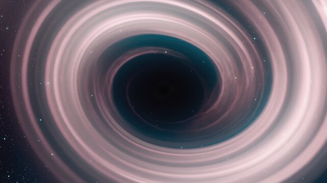 Abstract illustration of swirling galactic vortex with dark center in space