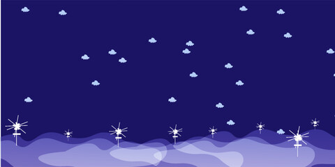 Fototapeta premium Abstract winter background with soft blue gradient sky, white snow clouds and transparent snow bubbles creating a calm cold atmosphere. Minimal flat design illustration