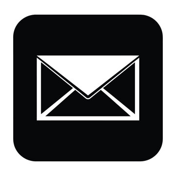 Simple black and white envelope icon on rounded square background symbolizing email message or correspondence in a minimalist design concept