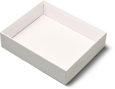 single empty white rectangular cardboard box isolated white background, smooth matte paper finish, mock-up template top view with shadow