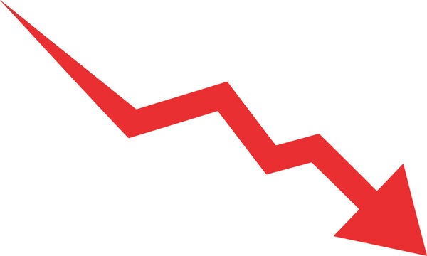 A red arrow illustrates a downward trend on a white background with arrow.