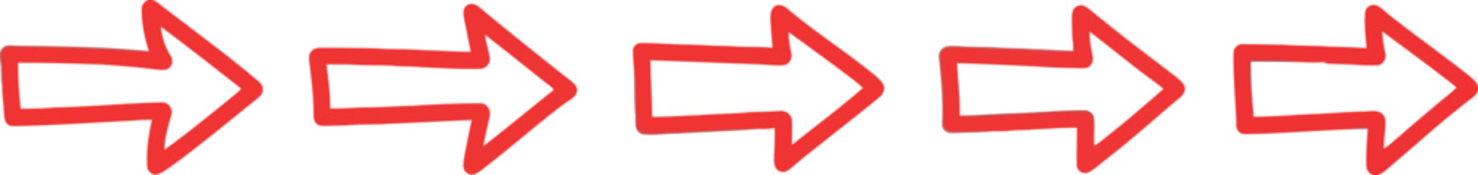 A group of red arrows pointing to the right on a white background illustration.