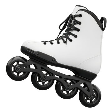 A pair of classic inline ice skating rollerblades in white color isolated on transparent background