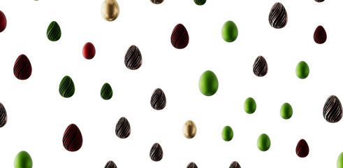 Abstract pattern with colorful Easter eggs on white background. Perfect for holiday design, spring greetings, and festiv © vegefox.com