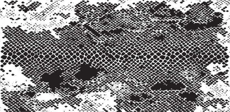 Snakeskin pattern imitation. Lines and spots structural texture. Cool and artsy faux leather background. Abstract vector illustration. Black isolated on white. EPS10 