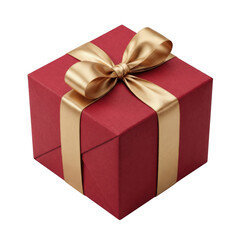 Obraz premium Elegant Red Gift Box Wrapped with a Golden Ribbon and Bow