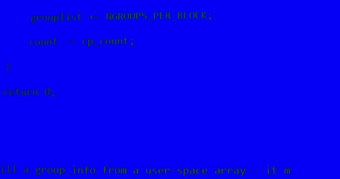 Isolated green programming code on a blue background representing data security, hacking or software development concepts.