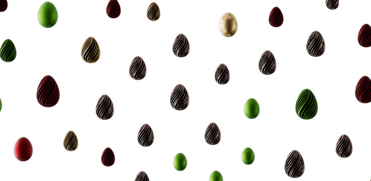 Decorative Easter egg pattern on white. Modern abstract design with colorful eggs. Perfect for spring, celebrations, or