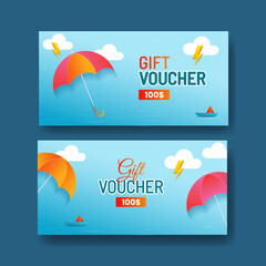 Fototapeta premium Monsoon sale discount voucher template set vector illustration