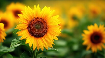 Obraz premium A fully bloomed vibrant sunflower head facing the sun in a sunlit field