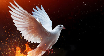 Obraz premium Labor day and may day celebrations featuring a symbolic white dove rising from flames