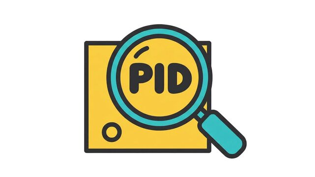 PID Search Icon: Magnifying Glass Analyzing Product or Process ID for Data Identification and System Management in Technology and Business Applications