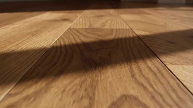 Clean wooden floor with natural sunlight creating beautiful shadows, ideal for background or product display.