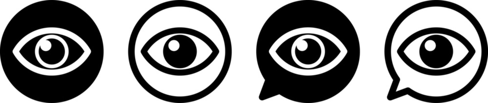 目のマークのアイコンセット 表示・閲覧・確認シンボル モノクロ UIデザイン素材 Eye Icon Set View Visibility Check Monochrome UI Design
