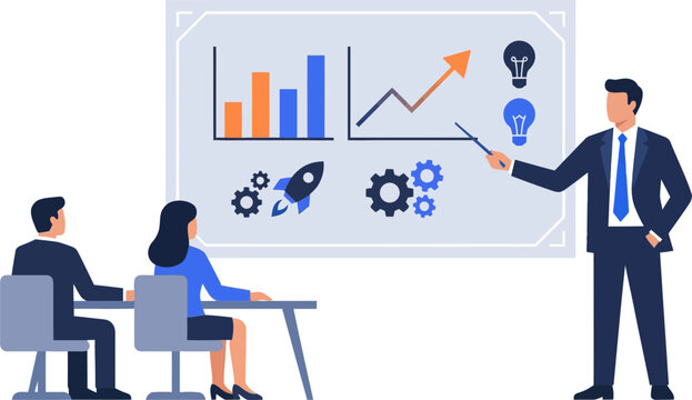 Business professionals discussing growth strategy with charts