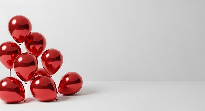Shiny Metallic Red Balloons Cluster Festive Celebration Party Holiday Joyful Dynamic White Background