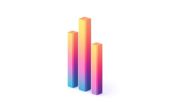 A colorful 3D bar graph with three bars of varying heights on a white background representing data and statistics in a visually appealing way