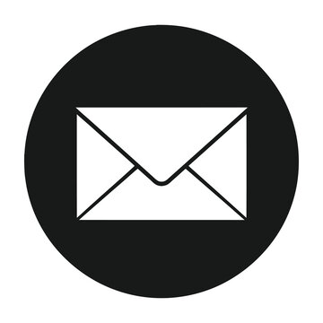 Envelope icon in black circle on white background