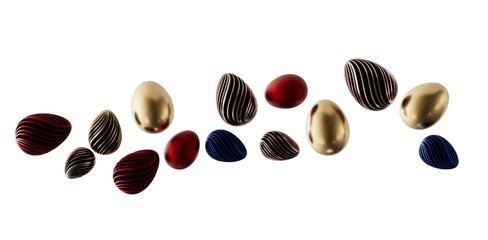 Stylish Easter eggs in gold, red and blue, modern festive background design. Perfect for Easter greetings and spring sa © vegefox.com