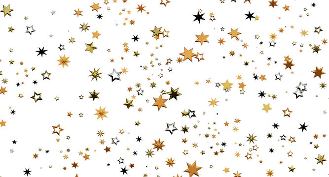Abstract background featuring various golden, silver, and black stars. Perfect for holiday themes, celebrations, and fes