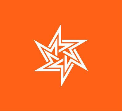 Sharp angular star constructed from overlapping strokes that subtly form a letter &ldquo;M&rdquo;. Dynamic and energetic with strong motion cues, ideal for gaming, sports, creative, or youth-driven brands.