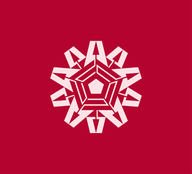 Intricate geometric star formed by repeating arrow shapes in a radial pattern. Symmetrical and dynamic with a strong sense of direction and motion, ideal for navigation, tech, logistics, or modern bra