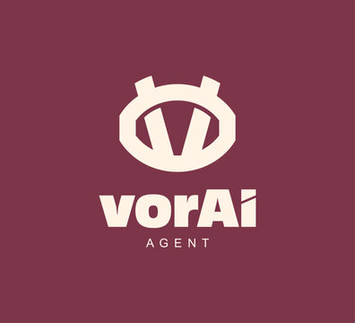 Bold emblem combining a robotic face and letter &ldquo;V&rdquo; inside a circular form. Strong, futuristic character with playful tech vibes, suitable for AI, automation, gaming, or digital platforms.