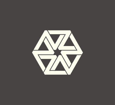 Hexagonal geometric lettermark combining angular lines into an abstract &ldquo;N&rdquo; or zig-zag form. Clean, structured look with strong symmetry, ideal for tech, construction, or modern industrial brands.