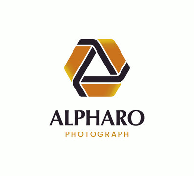 Geometric hexagon lettermark forming an abstract &ldquo;A&rdquo; with shutter-like lines. Orange-black gradient gives a modern, tech feel, ideal for photography, media, creative, or digital studios.