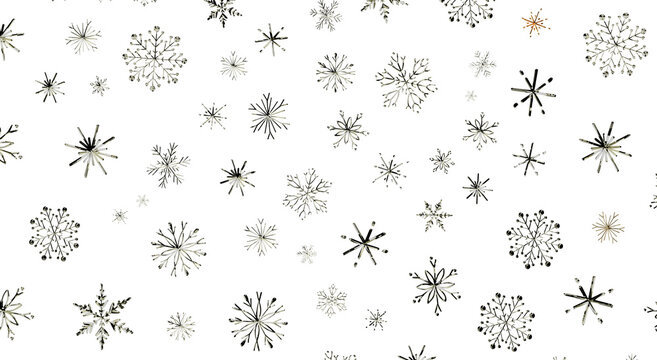 Watercolor snowflake pattern on a white background, perfect for winter designs and seasonal greetin