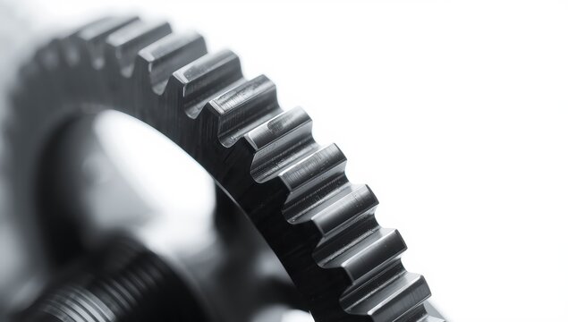 Close-up of a beveled gear from a car gearbox and track transmission on a white background.