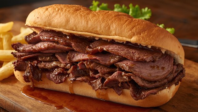 Beef sandwich on an onion roll