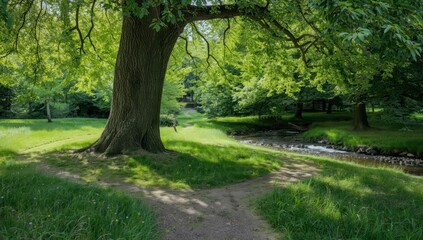 Fototapeta premium Branching on a path with a tree