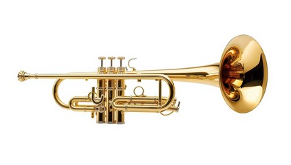 Naklejka premium Bright trumpet on white background. Brass instrument.