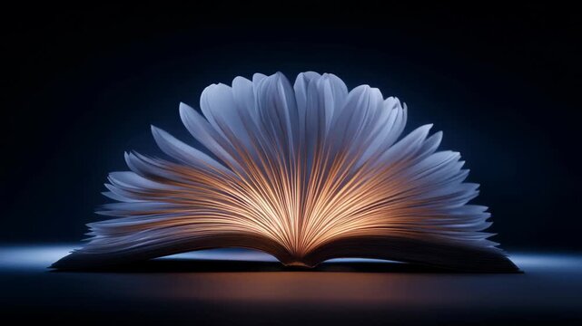 Open book with glowing pages, An open book with luminous pages