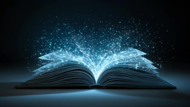 Open book with glowing pages, An open book with luminous pages