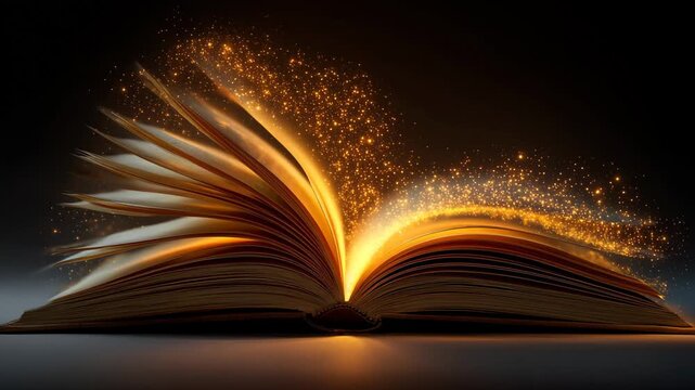 Open book with glowing pages, An open book with luminous pages