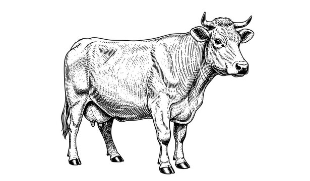 Antique cow engraving illustration vintage livestock farm animal vector art