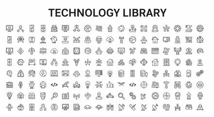 Fototapeta premium Collection of modern technology icons in black and white