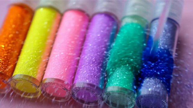 Pastel Glitter Tubes with Shimmering Texture, Pastel glitter tubes displaying a shimmering texture
