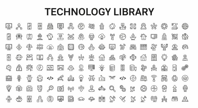 Collection of modern technology icons in black and white